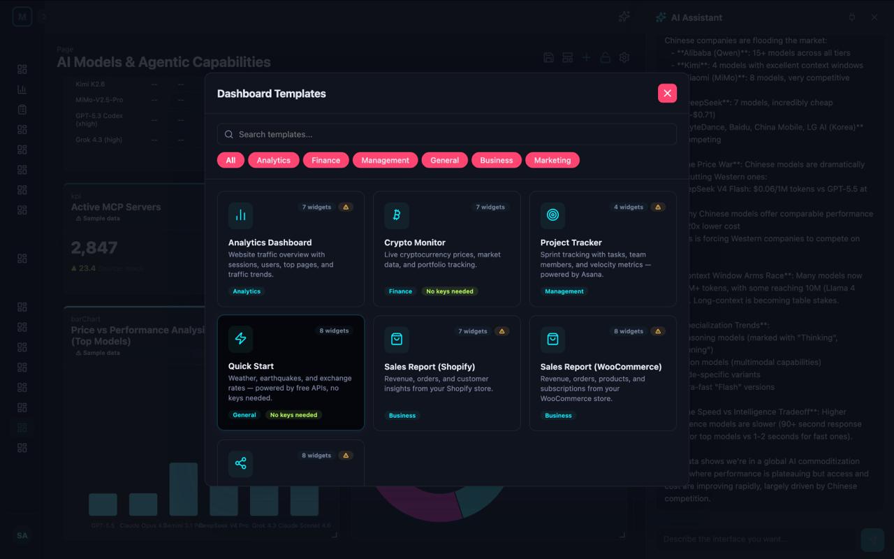 The Templates browser — start from a category or describe what you want